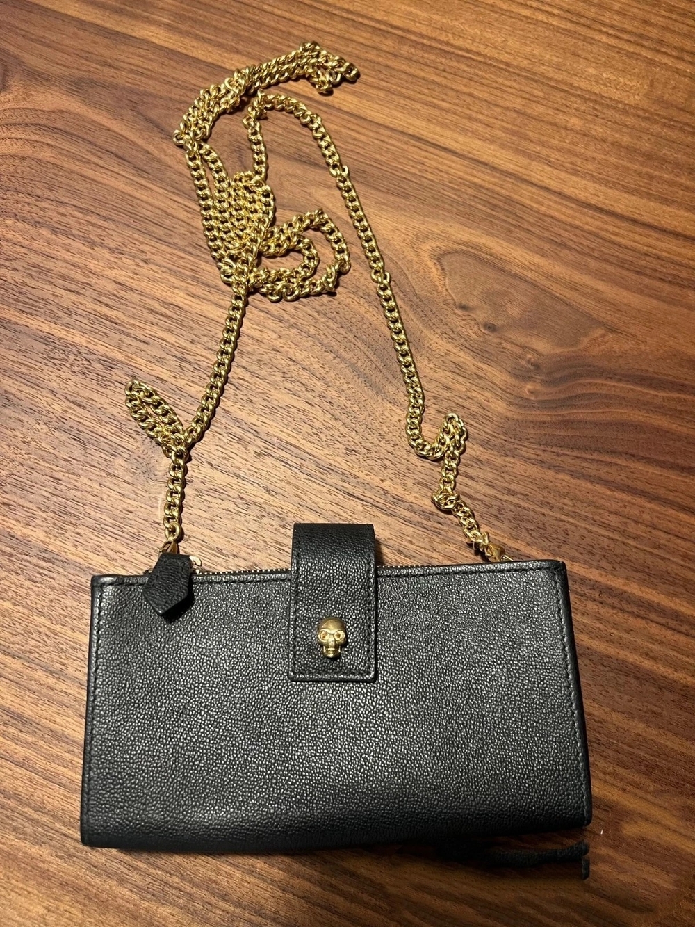 Alexander McQueen Black Leather Skull Phone Holder Bag